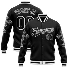 Загрузить изображение в средство просмотра галереи, Custom Black White Gothic Crosses 3D Pattern Design Bomber Full-Snap Varsity Letterman Jacket
