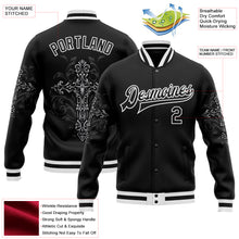 Загрузить изображение в средство просмотра галереи, Custom Black White Gothic Crosses 3D Pattern Design Bomber Full-Snap Varsity Letterman Jacket

