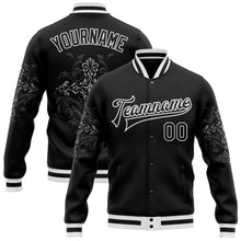 Загрузить изображение в средство просмотра галереи, Custom Black White Gothic Crosses 3D Pattern Design Bomber Full-Snap Varsity Letterman Jacket
