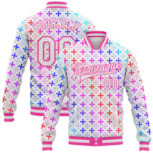Загрузить изображение в средство просмотра галереи, Custom White Pink Gothic Gradient Crosses 3D Pattern Design Bomber Full-Snap Varsity Letterman Jacket
