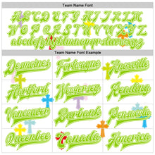 Charger l'image dans la galerie, Custom White Neon Green Gothic Crosses 3D Pattern Design Bomber Full-Snap Varsity Letterman Jacket
