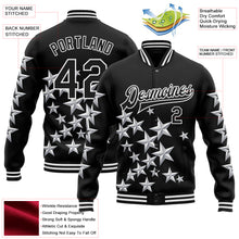 Загрузить изображение в средство просмотра галереи, Custom Black White Y2K Stars 3D Pattern Design Bomber Full-Snap Varsity Letterman Jacket
