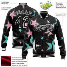 Load image into Gallery viewer, Custom Black White Y2K Stars 3D Pattern Design Bomber Full-Snap Varsity Letterman Jacket

