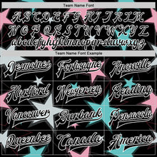 Load image into Gallery viewer, Custom Black White Y2K Stars 3D Pattern Design Bomber Full-Snap Varsity Letterman Jacket
