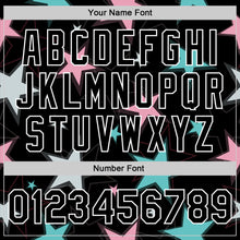 Load image into Gallery viewer, Custom Black White Y2K Stars 3D Pattern Design Bomber Full-Snap Varsity Letterman Jacket
