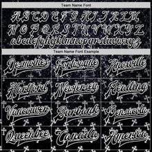 Загрузить изображение в средство просмотра галереи, Custom Black White Gothic Glitter Crosses 3D Pattern Design Bomber Full-Snap Varsity Letterman Jacket
