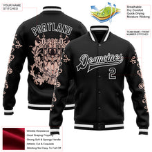 Charger l'image dans la galerie, Custom Black White Gothic Skull 3D Pattern Design Bomber Full-Snap Varsity Letterman Jacket
