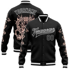 Charger l'image dans la galerie, Custom Black White Gothic Skull 3D Pattern Design Bomber Full-Snap Varsity Letterman Jacket
