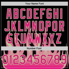 Charger l'image dans la galerie, Custom Black Hot Pink Pea Green-White Flame 3D Pattern Design Bomber Full-Snap Varsity Letterman Jacket
