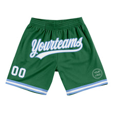 Load image into Gallery viewer, Custom Kelly Green White-Light Blue Authentic Throwback Basketball Shorts
