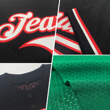 Load image into Gallery viewer, Custom Kelly Green Red-Black Mesh Authentic Throwback Baseball Jersey
