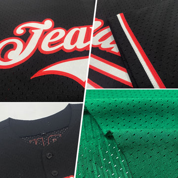 Custom Kelly Green Black-City Cream Mesh Authentic Throwback Baseball Jersey