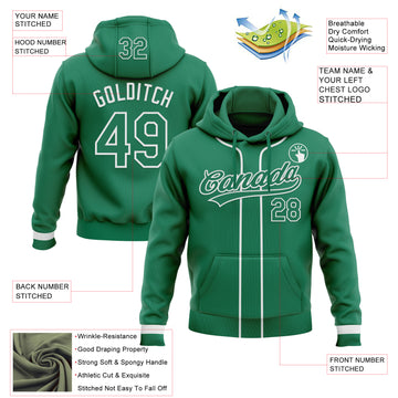 Custom Stitched Kelly Green Kelly Green-White Baseball Pullover Sweatshirt Hoodie