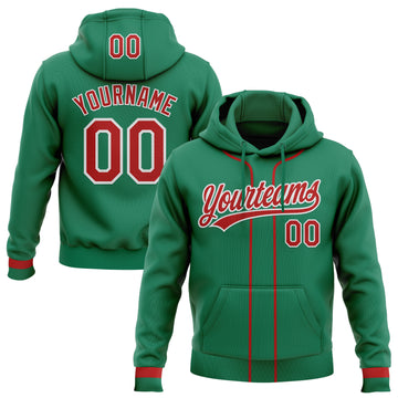 Custom Stitched Kelly Green Red-White Baseball Pullover Sweatshirt Hoodie