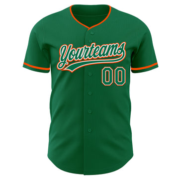 Custom Kelly Green White-Orange Authentic Baseball Jersey