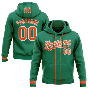 Custom Stitched Kelly Green Orange-White Baseball Pullover Sweatshirt Hoodie