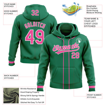 Custom Stitched Kelly Green Pink-White Baseball Pullover Sweatshirt Hoodie