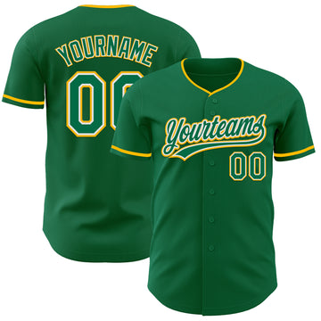 Custom Kelly Green White-Gold Authentic Baseball Jersey