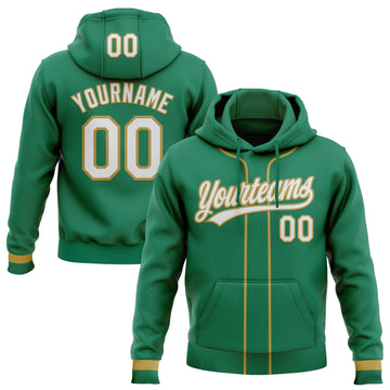 Custom Stitched Kelly Green White-Old Gold Baseball Pullover Sweatshirt Hoodie