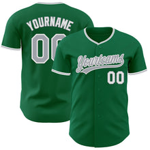 Load image into Gallery viewer, Custom Kelly Green Gray-White Authentic Baseball Jersey
