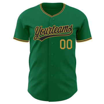 Custom Kelly Green Black-Old Gold Authentic Baseball Jersey