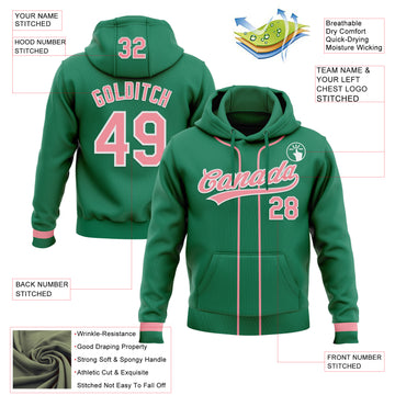 Custom Stitched Kelly Green Medium Pink-White Baseball Pullover Sweatshirt Hoodie