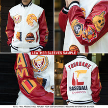 Load image into Gallery viewer, Custom White Navy Bomber Full-Snap Varsity Letterman Split Fashion Jacket
