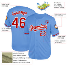 Laden Sie das Bild in den Galerie-Viewer, Custom Light Blue Red-White Mesh Authentic Throwback Baseball Jersey
