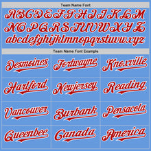 Laden Sie das Bild in den Galerie-Viewer, Custom Light Blue Red-White Mesh Authentic Throwback Baseball Jersey

