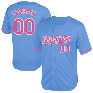 Custom Light Blue Pink-White Mesh Authentic Throwback Baseball Jersey