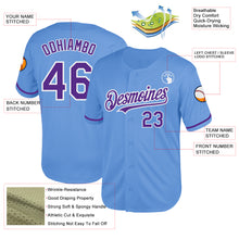 Laden Sie das Bild in den Galerie-Viewer, Custom Light Blue Purple-White Mesh Authentic Throwback Baseball Jersey
