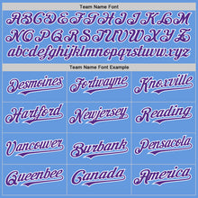Laden Sie das Bild in den Galerie-Viewer, Custom Light Blue Purple-White Mesh Authentic Throwback Baseball Jersey
