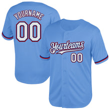 Load image into Gallery viewer, Custom Light Blue Royal-Red Mesh Authentic Throwback Baseball Jersey
