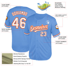 Load image into Gallery viewer, Custom Light Blue White-Orange Mesh Authentic Throwback Baseball Jersey
