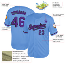 Load image into Gallery viewer, Custom Light Blue Purple-Black Mesh Authentic Throwback Baseball Jersey

