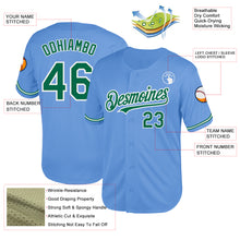 Load image into Gallery viewer, Custom Light Blue Kelly Green-White Mesh Authentic Throwback Baseball Jersey
