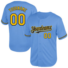 Load image into Gallery viewer, Custom Light Blue Yellow-Navy Mesh Authentic Throwback Baseball Jersey
