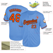 Load image into Gallery viewer, Custom Light Blue Orange-Black Mesh Authentic Throwback Baseball Jersey
