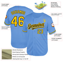 Load image into Gallery viewer, Custom Light Blue Yellow-Black Mesh Authentic Throwback Baseball Jersey
