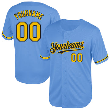 Custom Light Blue Yellow-Black Mesh Authentic Throwback Baseball Jersey