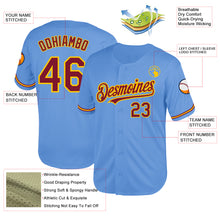 Laden Sie das Bild in den Galerie-Viewer, Custom Light Blue Crimson-Yellow Mesh Authentic Throwback Baseball Jersey
