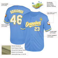 Load image into Gallery viewer, Custom Light Blue White-Yellow Mesh Authentic Throwback Baseball Jersey
