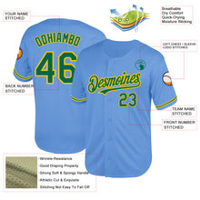 Load image into Gallery viewer, Custom Light Blue Kelly Green-Yellow Mesh Authentic Throwback Baseball Jersey
