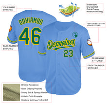 Laden Sie das Bild in den Galerie-Viewer, Custom Light Blue Kelly Green-Yellow Mesh Authentic Throwback Baseball Jersey
