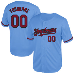 Custom Light Blue Crimson-Black Mesh Authentic Throwback Baseball Jersey