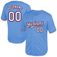 Load image into Gallery viewer, Custom Light Blue Royal-Red Mesh Authentic Throwback Baseball Jersey
