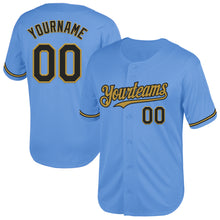 Load image into Gallery viewer, Custom Light Blue Black-Old Gold Mesh Authentic Throwback Baseball Jersey

