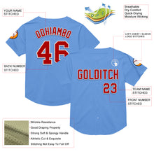Laden Sie das Bild in den Galerie-Viewer, Custom Light Blue Red-White Mesh Authentic Throwback Baseball Jersey
