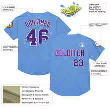 Laden Sie das Bild in den Galerie-Viewer, Custom Light Blue Purple-White Mesh Authentic Throwback Baseball Jersey
