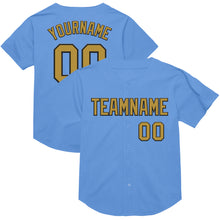 Laden Sie das Bild in den Galerie-Viewer, Custom Light Blue Old Gold-Black Mesh Authentic Throwback Baseball Jersey
